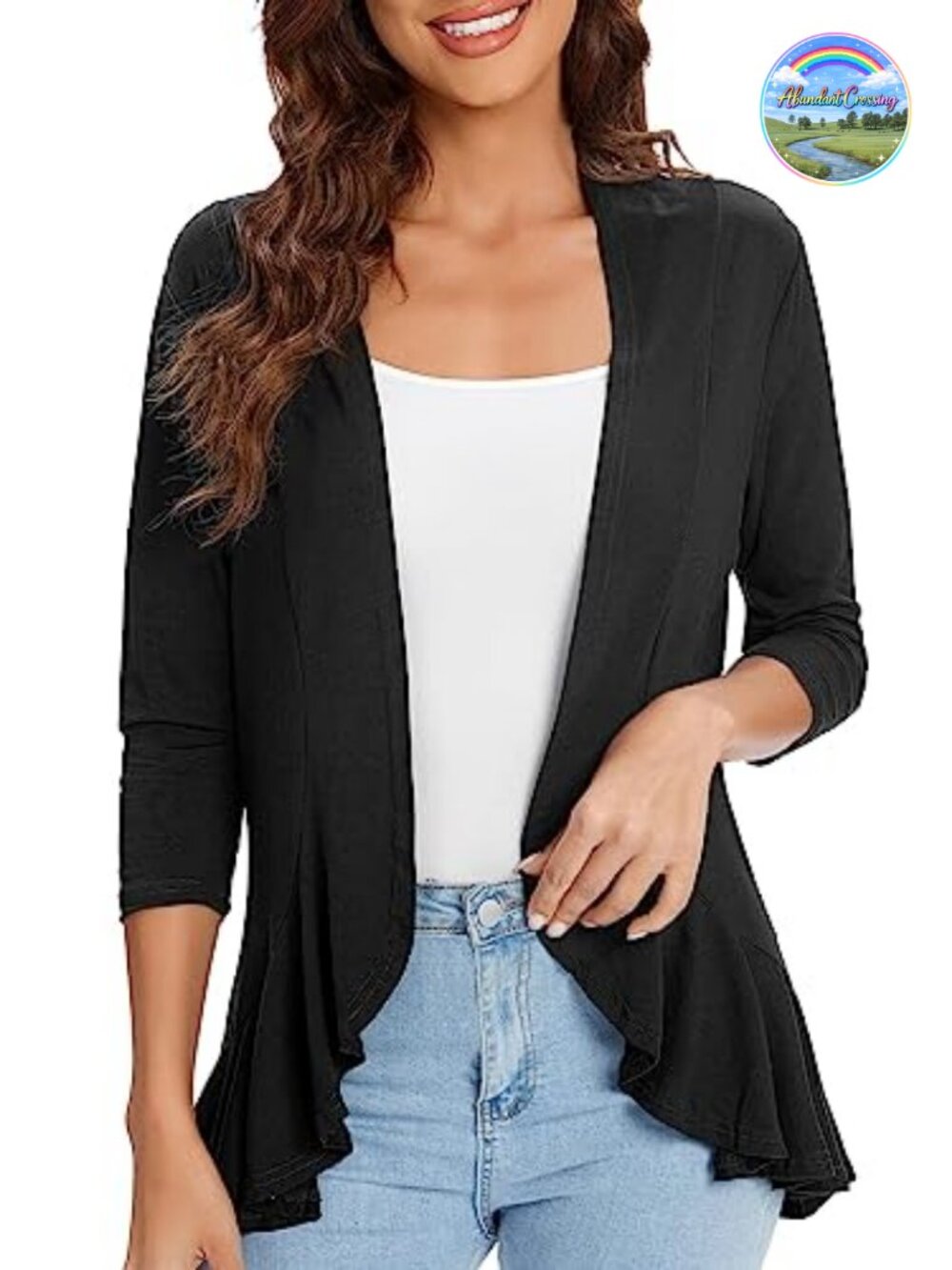Women's Lightweight Open Front Cardigan 3/4 Sleeve Casual Cover Up